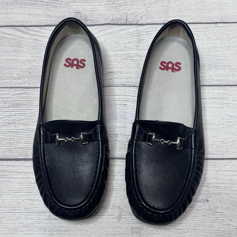 SAS Women's 8.5 WW Metro Black Smooth Leather Horsebit Loafers Slip On Shoes